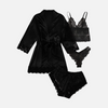 AmorLace™ 4-teiliges Satin- und Spitzen-Pyjama-Set
