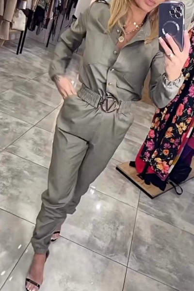 Jocelyn™ | Gürteltier Langarm-Jumpsuit