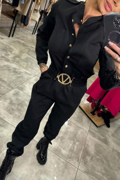 Jocelyn™ | Gürteltier Langarm-Jumpsuit