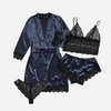 AmorLace™ 4-teiliges Satin- und Spitzen-Pyjama-Set