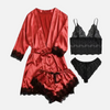 AmorLace™ 4-teiliges Satin- und Spitzen-Pyjama-Set