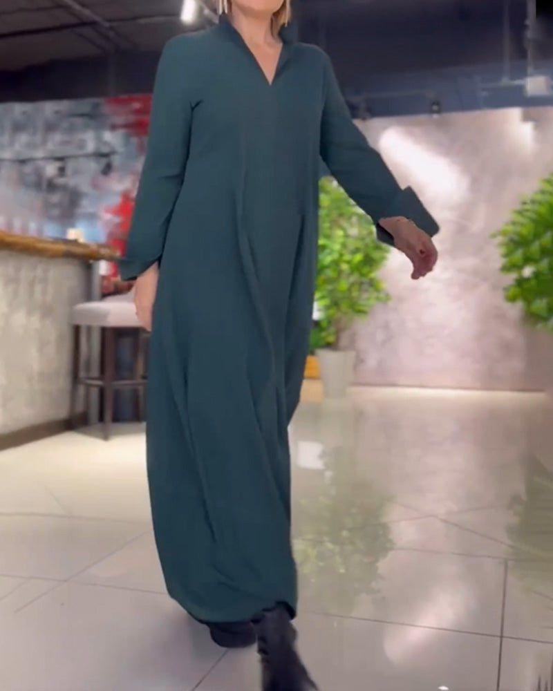 Gazini™ - Lockeres langes Kleid mit Aufschlägen und Seitenschlitz