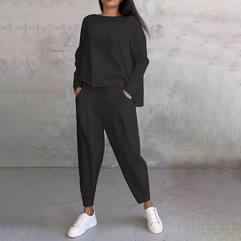 Jimena™️ - Rundhalsausschnitt Langarm-Oberteil ＆ Hose | 2-teiliges Set