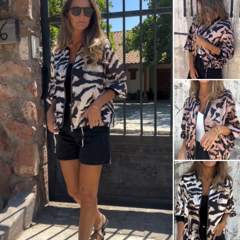 Felicitas™ - Bomberjack mit Ritzen und Zebra-Print für Damen