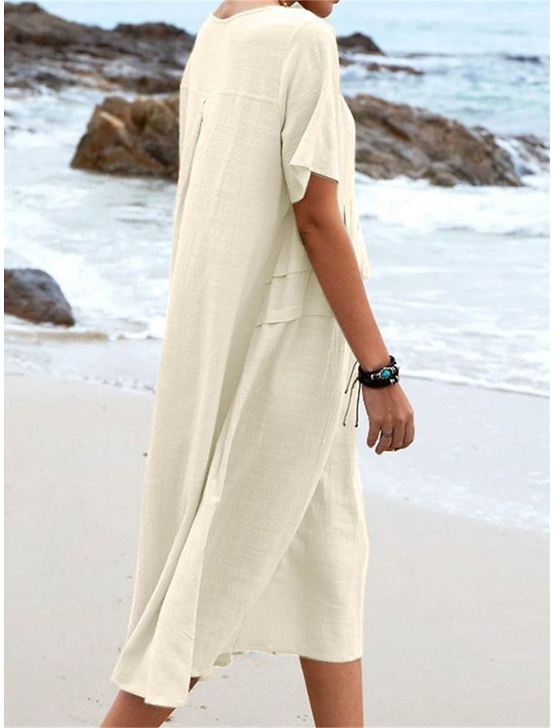 Junia™ - Baumwoll-Leinen-Midikleid mit Rundhalsausschnitt