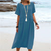 Junia™ - Baumwoll-Leinen-Midikleid mit Rundhalsausschnitt